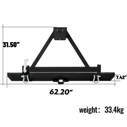 Solid Spare Rear Bumper with Tire Carrier & D-Ring Fit for 87-96 YJ & 97-06 TJ Jeep Wrangler