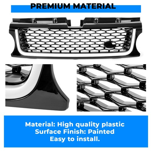 Solid Spare For 2010-2013 Land Rover Range Rover Sport Upper Bumper Diamond Mesh Grille