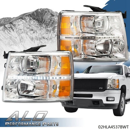Solid Spare FIT FOR 07-14 CHEVY SILVERADO LED LIGHT DRL CHROME/AMBER CORNER HEADLIGHT