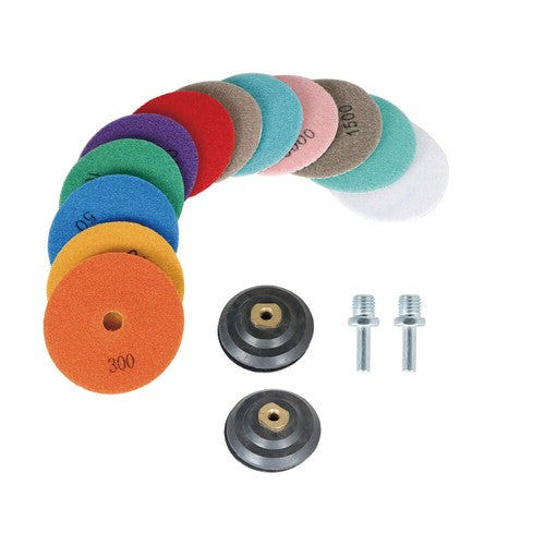 Solid Spare 14 Pack 4 Inch Diamond Polishing Pads Kit with 2PCS 5/8-11 Backer Pad