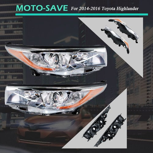 Solid Spare Left+Right Side Clear Front Headlights Headlamps For Toyota Highlander 2014-2016