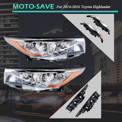 Solid Spare Left+Right Side Clear Front Headlights Headlamps For Toyota Highlander 2014-2016