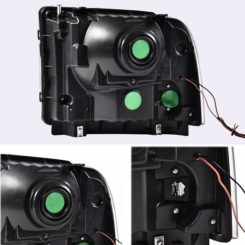 Solid Spare LED DRL Clear/Black Headlights Fit For 05-07 Ford F250 F350 F450 F550 Super Duty