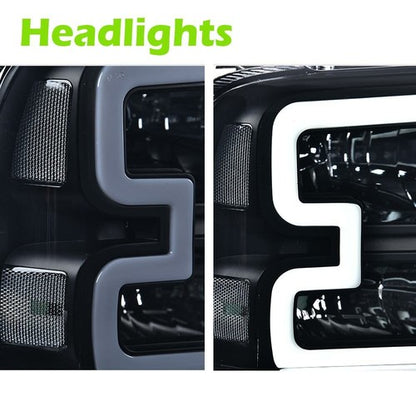 Solid Spare Fit For 2005-07 Ford F250 F350 Super Duty [LED DRL Bar] Headlights Smoked/Clear
