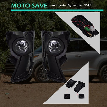 Solid Spare Front Bumper Lamps+Wiring+Switch Fit for Toyota Highlander 17-18 Clear Fog Light