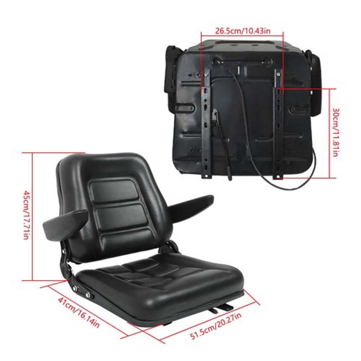 Solid Spare Universal Tractor Seat for Dumper Forklift Mower Digger Armrest Black