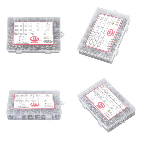 Solid Spare 425PC 410 Stainless Steel Self-Tapping Screws #8 #10 Self-Drilling Set