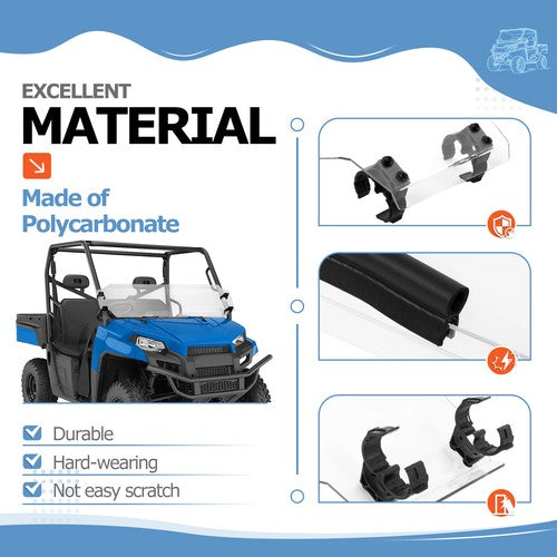 Solid Spare Front Half Windshield Clear For 2017-2025 Polaris Ranger 570 Full Size Crew