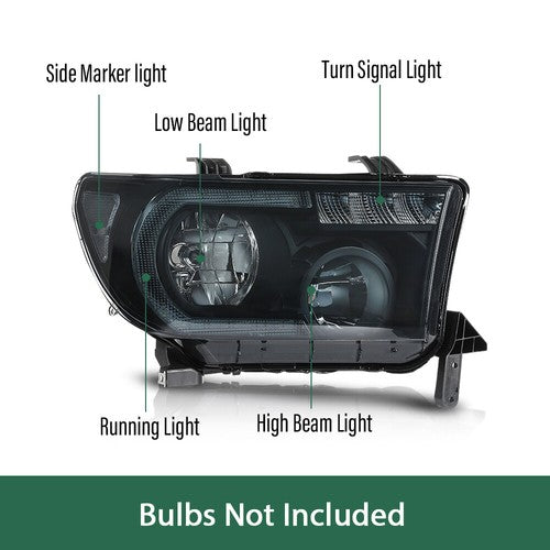 Solid Spare Fit For 2007-2013 Toyota Tundra 2008-2017 Sequoia Headlights Left+Right Smoke