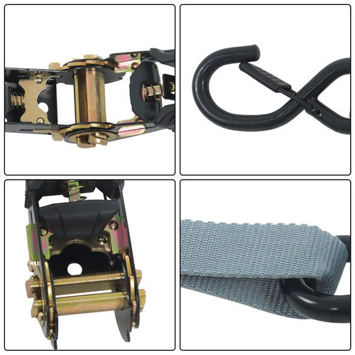 Solid Spare 4 Pack Ratchet Strap Polyester Gray 2200lbs 1in*15ft S Hook 36' Stretch Cord*2