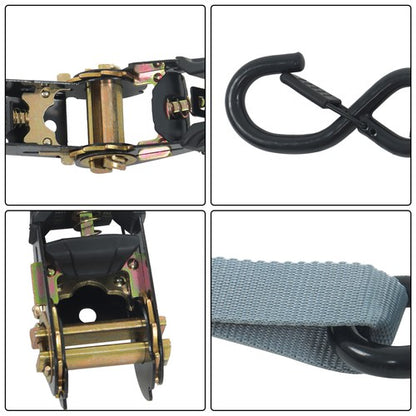 Solid Spare 4 Pack Ratchet Strap Polyester Gray 2200lbs 1in*15ft S Hook 36' Stretch Cord*2