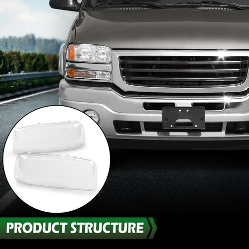 Solid Spare Fit For 99-07 GMC Sierra/Yukon Left+Right Headlight Replacement Lens Clear