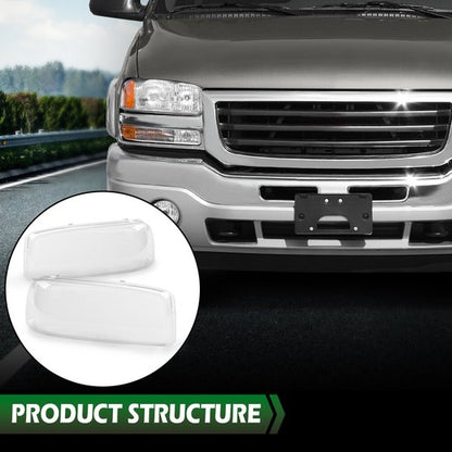 Solid Spare Fit For 99-07 GMC Sierra/Yukon Left+Right Headlight Replacement Lens Clear