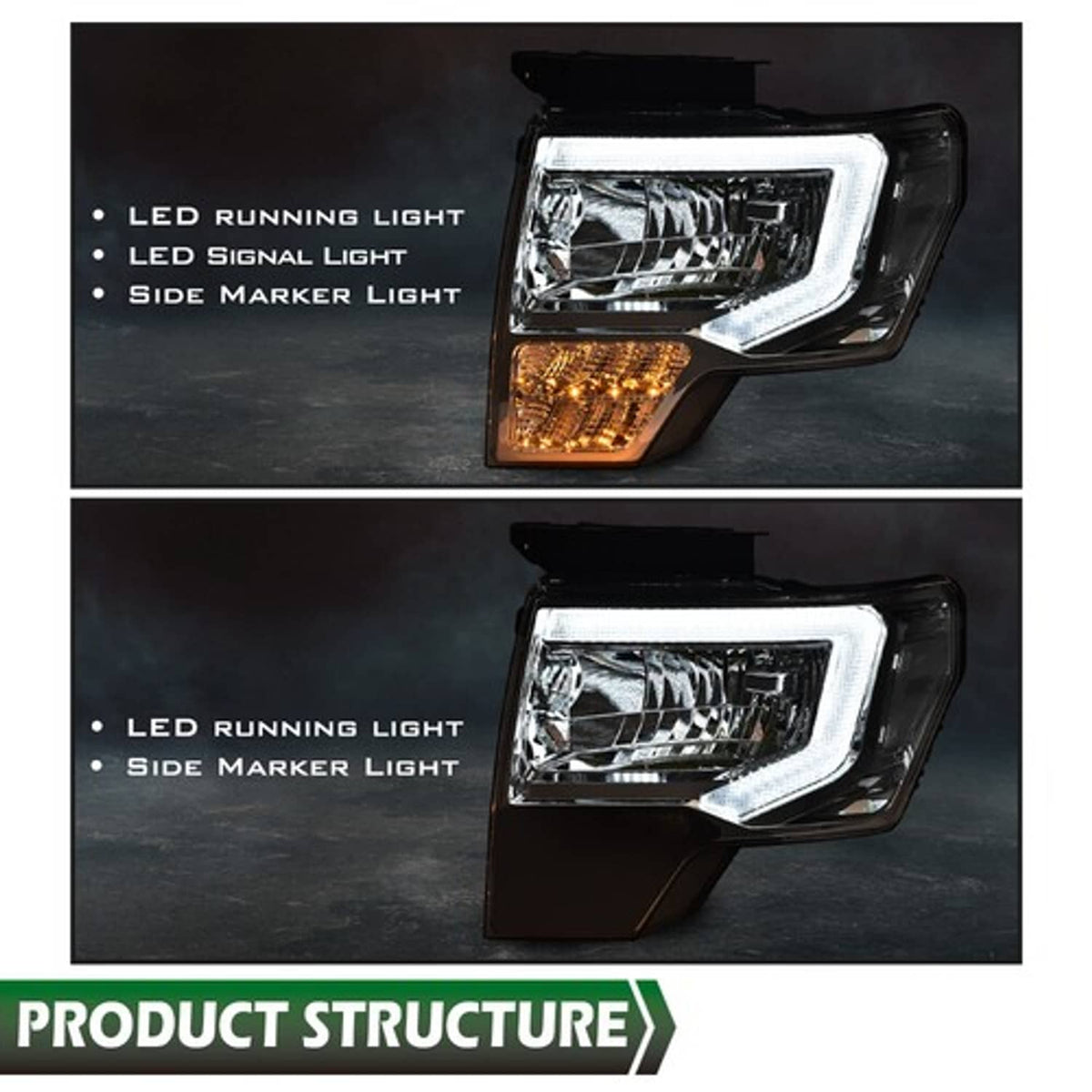 Solid Spare Pair Chrome/Clear LED DRL Headlights Front Lamps Fit For 09-14 Ford F-150 Pickup