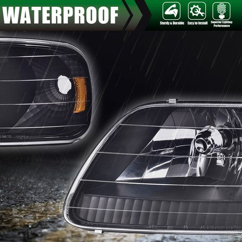 Solid Spare Amber Black Headlights & Corner Lights Fit For 1997-2003 Ford F150 Expedition