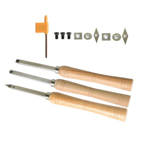 Solid Spare Carbide Woodturning Tool Mini Size 3 Piece Set Includes Diamond Shape Round NEW