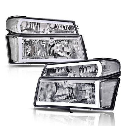 Solid Spare Fit For 2004-2012 Chevy Colorado GMC Canyon Chrome LED Tube Headlights Lamps