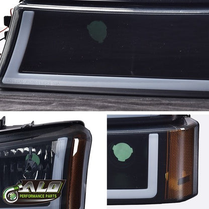 Solid Spare Fit For 03-07 Chevy Silverado Avalanche Smoke/Black LED DRL Headlights