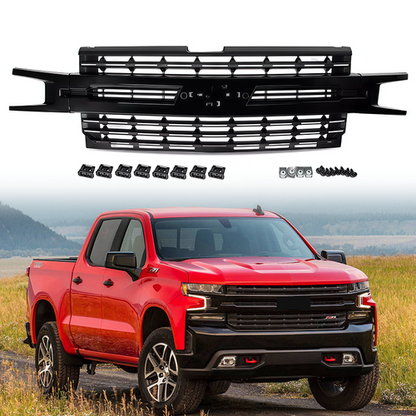 For Chevrolet Silverado 1500 2019 2020 2021 Front Bumper Grill Gloss+Matte Black