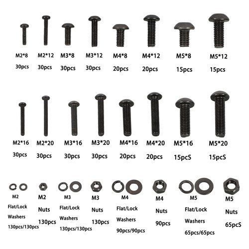 Solid Spare Hex Socket Head Screw Assortment Kit, 1625 Piece M2 M3 M4 M5 Bolts and Nuts