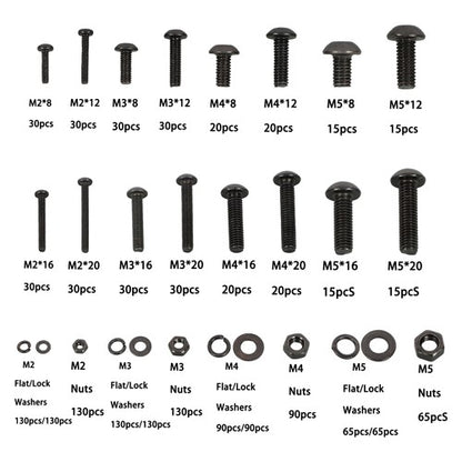 Solid Spare Hex Socket Head Screw Assortment Kit, 1625 Piece M2 M3 M4 M5 Bolts and Nuts
