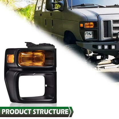 Solid Spare Headlight Trim Bezel w/ Parking Light Fit For 08-14 Ford E150 E250 E350 Right