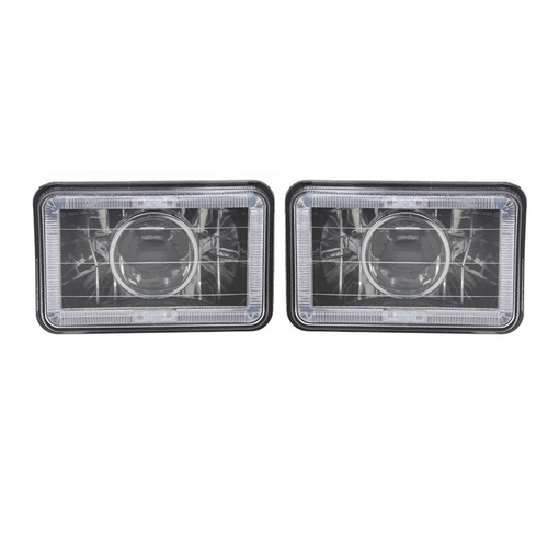 4PCS 4X6" Red LED Halo Headlight Projector Headlamp Sealed Beam H4 Diamond Cut