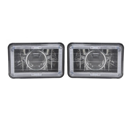4PCS 4X6" Red LED Halo Headlight Projector Headlamp Sealed Beam H4 Diamond Cut