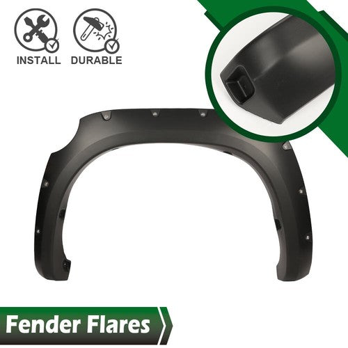 Solid Spare Black Fit For 2007-2013 Toyota Tundra Pocket Rivet Style Fender Flares 4pcs