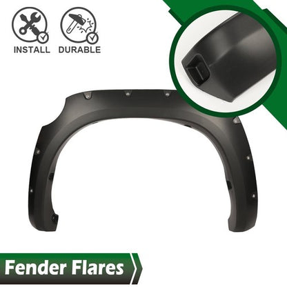 Solid Spare Black Fit For 2007-2013 Toyota Tundra Pocket Rivet Style Fender Flares 4pcs
