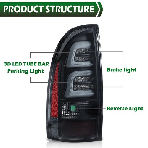 Solid Spare Fit For 2005-2011 Toyota Tacoma Black Amber Headlights & LED Tail Lights Lamps