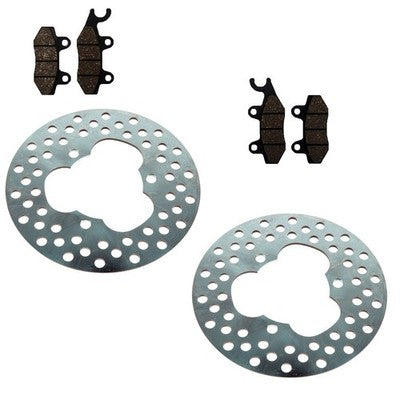 Solid Spare 2 Front Disc Brake Rotors & Semi-Metallic Pads for Kawasaki Bayou 400 1993-1999