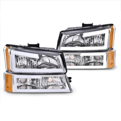 Solid Spare Fit For 03-06 Chevy Silverado LED DRL Headlights/Lamps + Signal Bumper Lamps