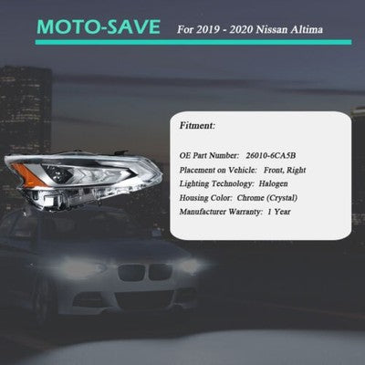 Solid Spare Passenger/RH Side LED Projector Headlight Headlamp For Nissan Altima 2019-2020