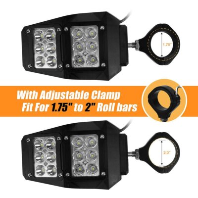 Solid Spare For Polaris RZR 1.75"-2" Roll Cage Rear View Side Mirrors w/ LED Lights UTV