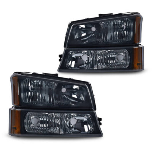 Solid Spare Smoke Lens Black Headlights Bumper Lamps Fit For 03-07 Chevy Silverado Avalanche