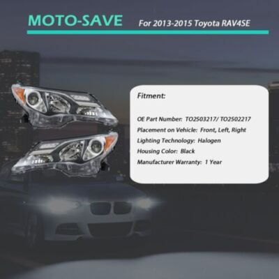 Solid Spare Headlight Assembly Projector RH+LH For Toyota RAV4 2013-2015 Black Halogen Clear