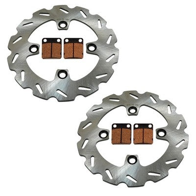 Solid Spare 2 Front Wave Disc Brake Rotors & Brake Pads for Kawasaki Prairie 360 2003-2013