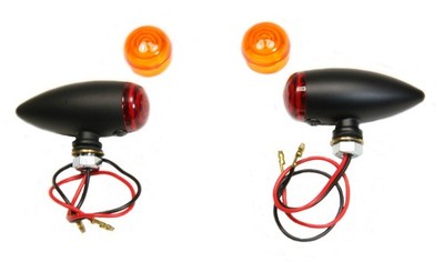 Flat Black Motorcycle Bullet Lights w/ Amber & Red Lens Brake / Marker / Signal