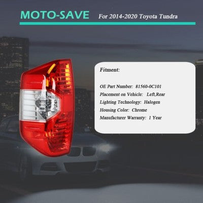 Solid Spare Red Tail Lights Fit For 2014-2020 Toyota Tundra Lamps Left/Driver Halogen Rear