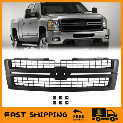 Front Upper Grille Matte Black Fit Chevrolet Silverado 2500 3500 HD LT 2007-2010