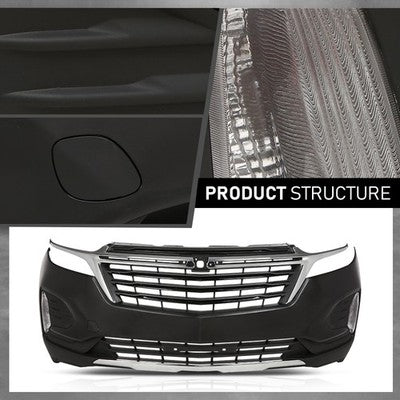 Solid Spare Front Bumper Cover Grille Assembly Kit For 2022-2024 Chevy Equinox w/ Fog Lights