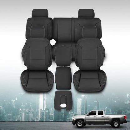 Solid Spare Fit For 2014-2018 Chevy Silverado LT DOUBLE Cab Full Set Seat Covers Replace