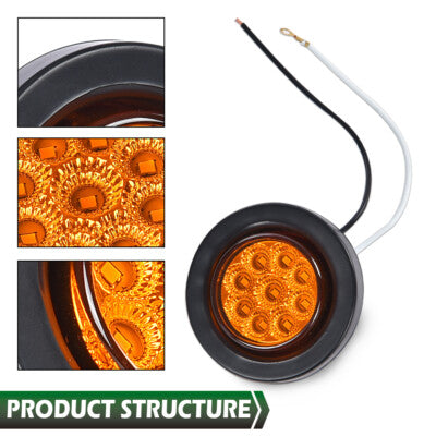 Solid Spare 2x Amber 2" Inch Round 9 LED Side Marker Clearance Lights Truck Trailer Lamp 12V