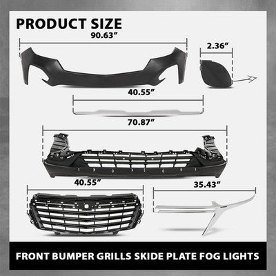 Solid Spare Front Bumper Cover Grille Assembly Kit For 2022-2024 Chevy Equinox w/ Fog Lights
