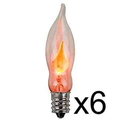Solid Spare (6) Flicker Flame Mini Light Bulbs Candelabra Base C7 3" Length Clear