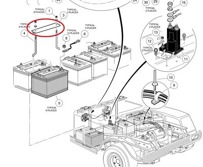 Battery Hold Down For Club Car DS AND Carryall 36V 48V # 101090801, 7083, 8199