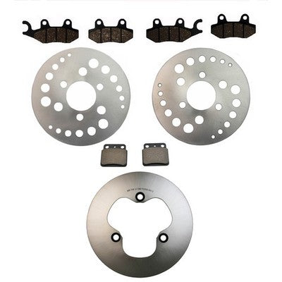 Solid Spare Front & Rear Disc Brake Rotors & Semi-Metallic Pads for Suzuki LT-R450 Quadracer