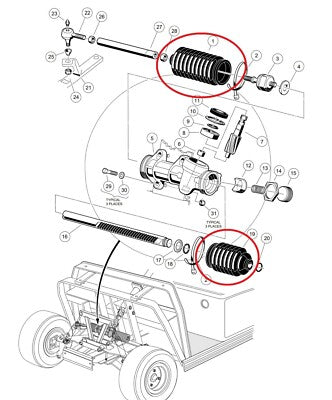 Club Car Steering Bellow Set, Long & Short, Driver Passenger 1013035, 101880001