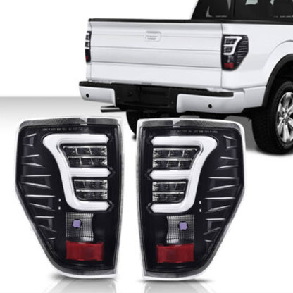 Solid Spare Fit For 2009-2014 Ford F150 Black Housing Clear Lens Rear LED Brake Tail Lights
